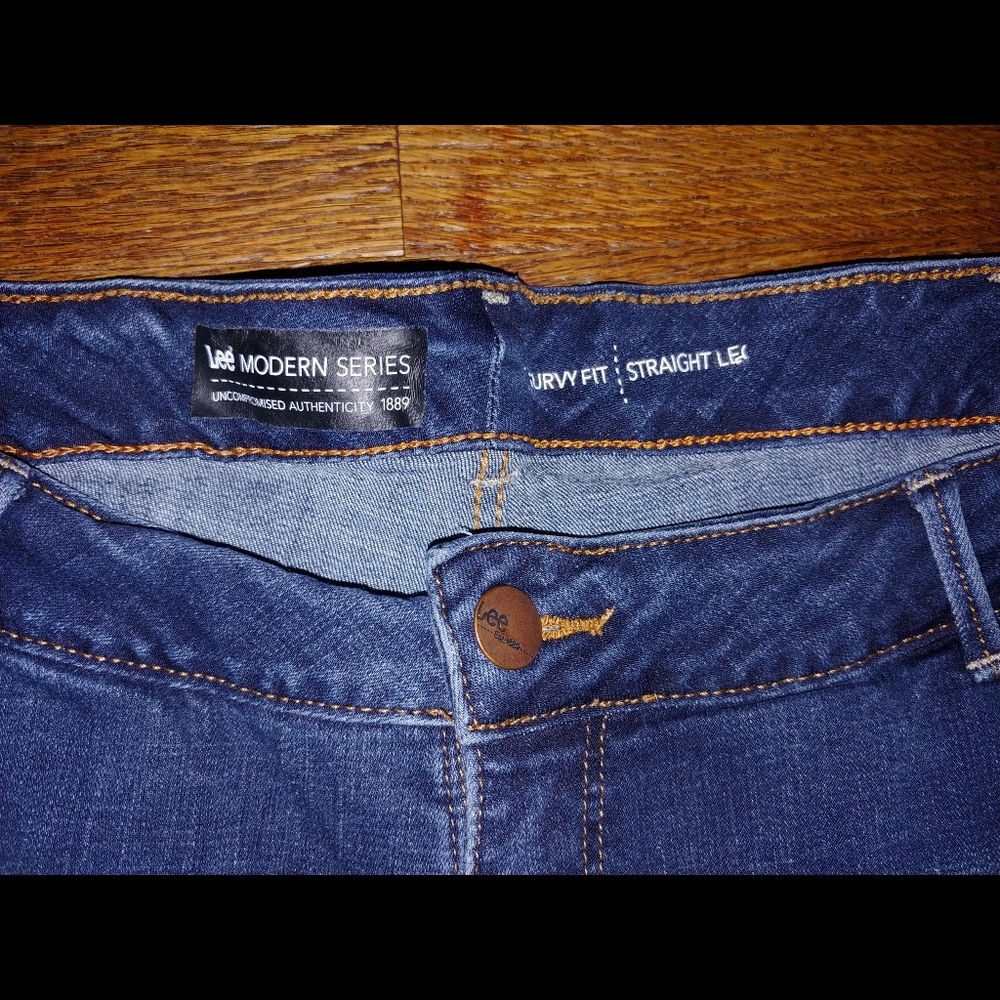 LEE Riders Modern Series curvy fit straight leg denim dark blue jeans 22 PETITE - Picture 4 of 7